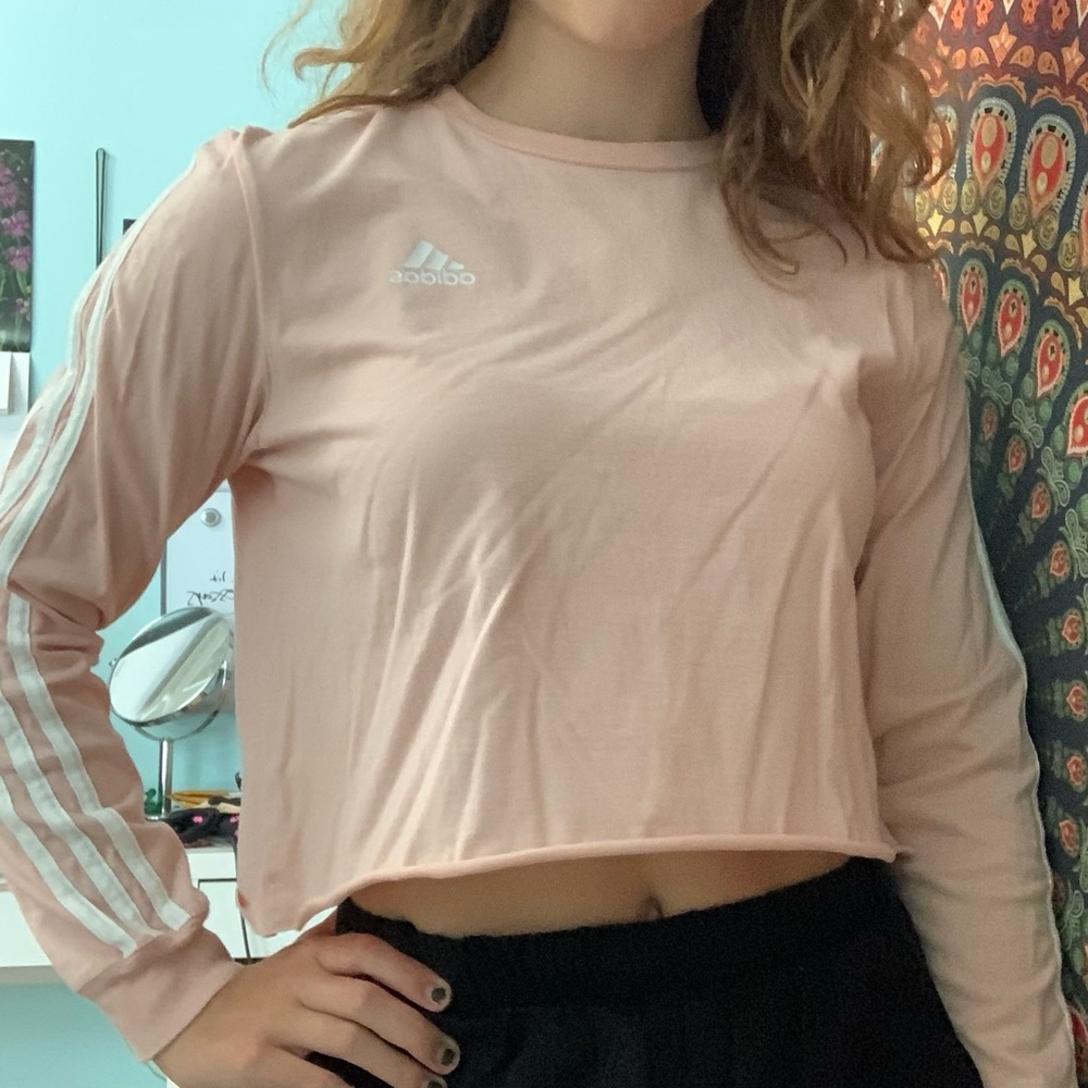Adidas light pink crop long sleeve shirt
